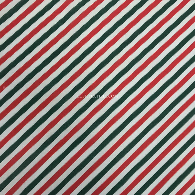 Christmas Candy Stripes Polycotton Fabric, Red/Green/White