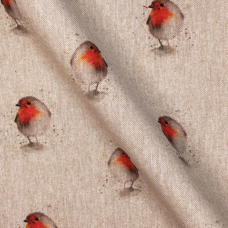 Digital Cotton Animal Linen Fabric, Robins