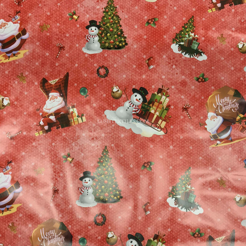 Nappe de Noël Imprimé Père Noël en Tissu PVC, Rouge