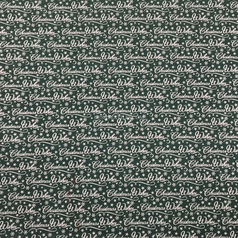 Christmas Wishes Xmas Polycotton Fabric, Green