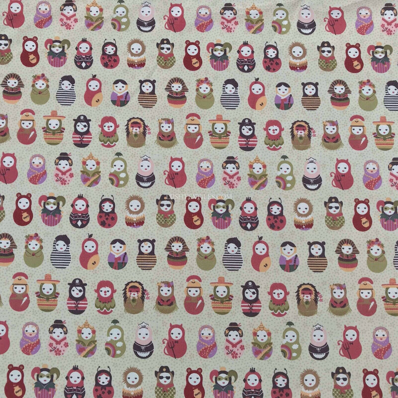 100% Cotton Fabric Russian Matryoshka Dolls Quilting Skirt Dress Material Sewing