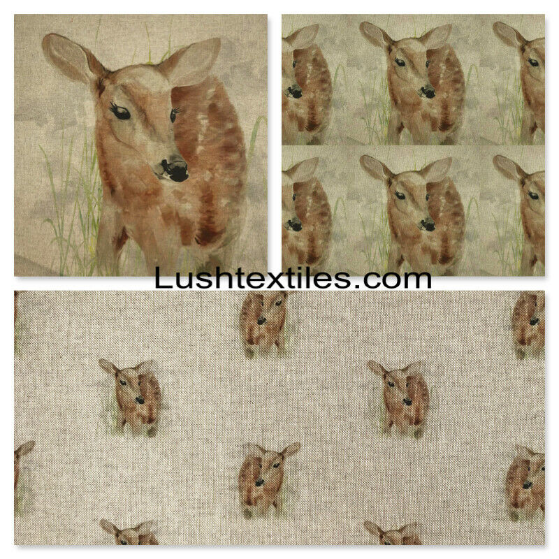 Fawn Animals Cotton Rich Linen Fabric Square 18x18" Cushion Tote Bags PANELS