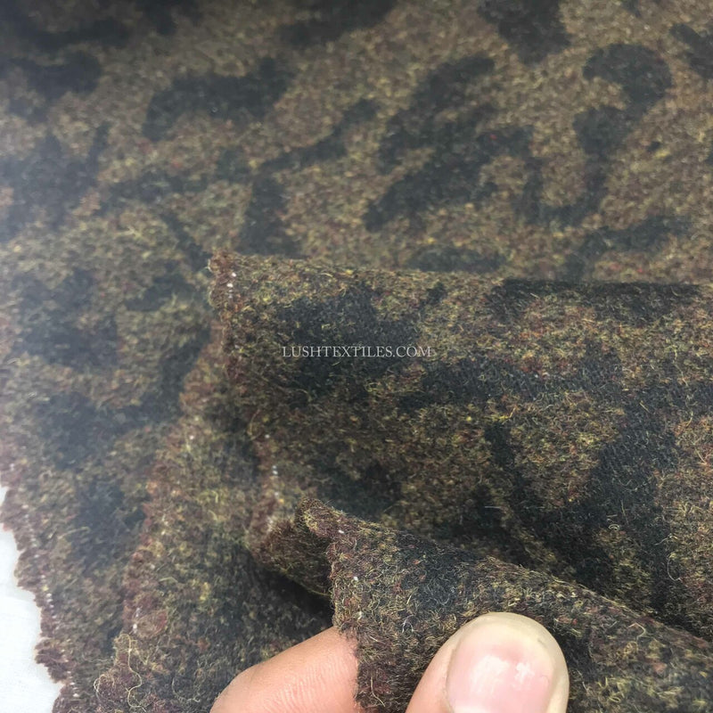 Camouflage Print Wool Blend Fabric, Brown