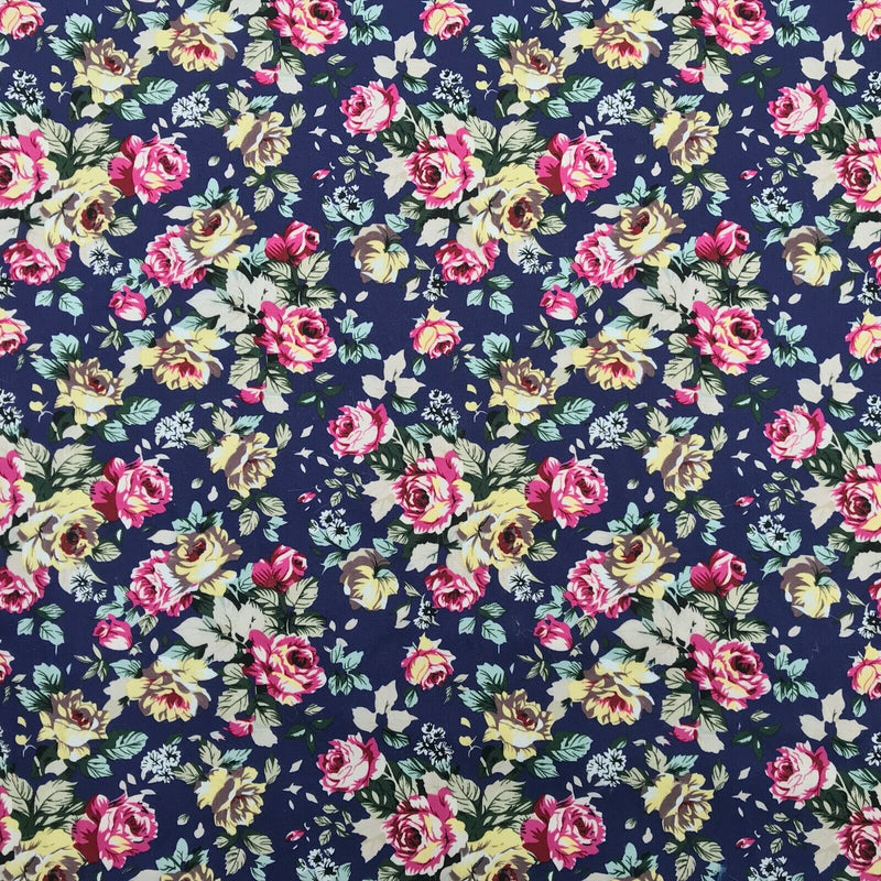 Floral Roses Stretch Cotton Fabric Dressmaking Sewing Crop Tops Evening Bridal