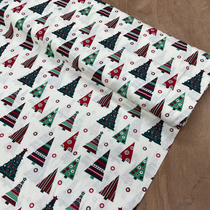 Christmas Tree Cotton Fabric, Cream