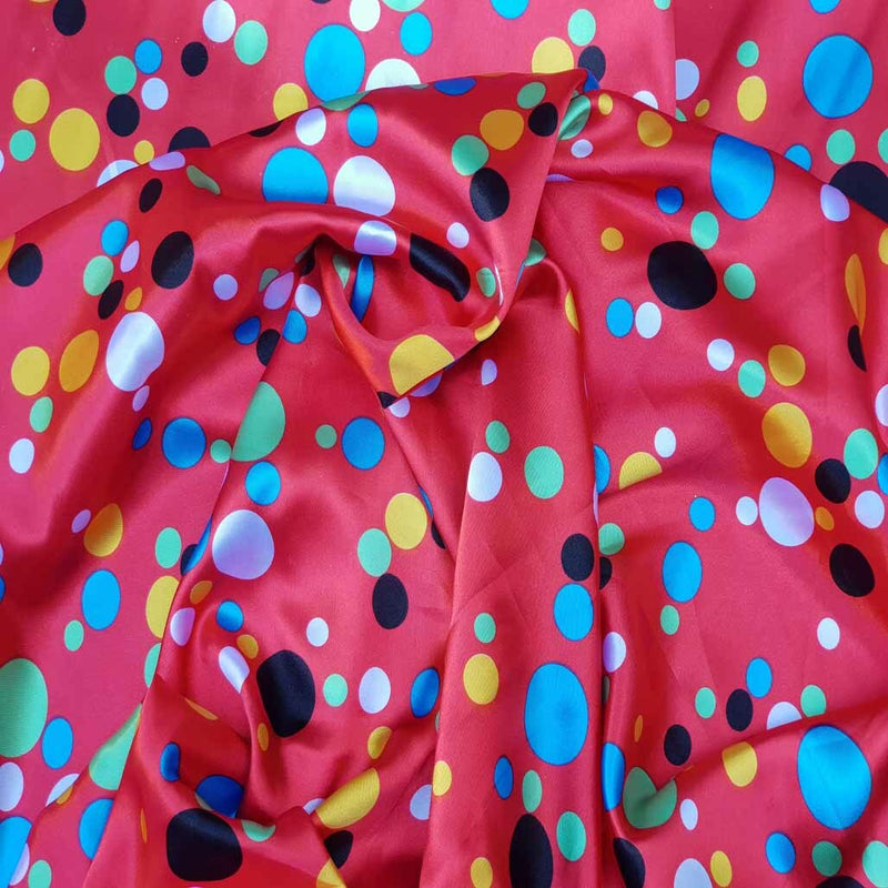 Colourful Spotty Satin Dress Fabric, Red