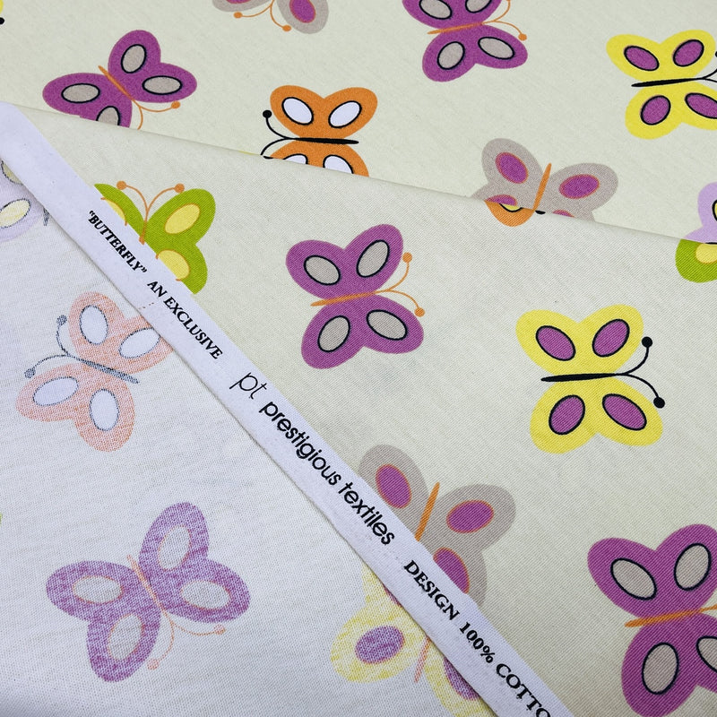 Butterfly Print Cotton Upholstery Fabric, Yellow