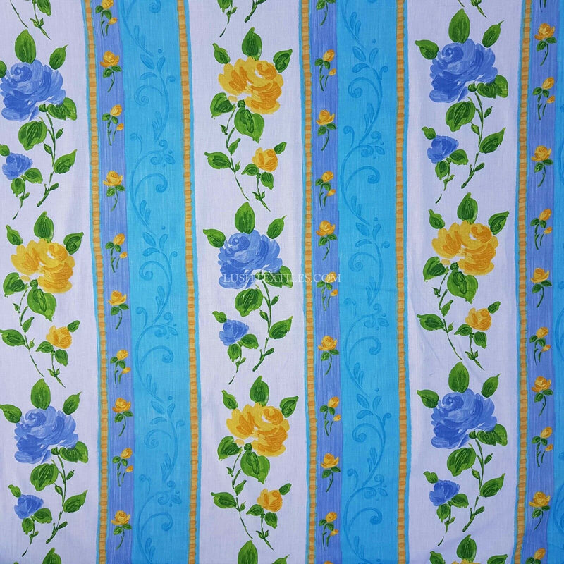 Blue Floral ROSES Striped Poly Cotton Sheeting Fabric NHS Bedspread Duvet Crafts