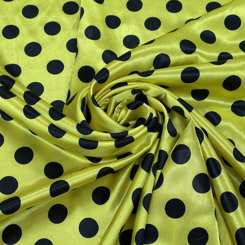 Black Polka Dot Spots Satin, Yellow