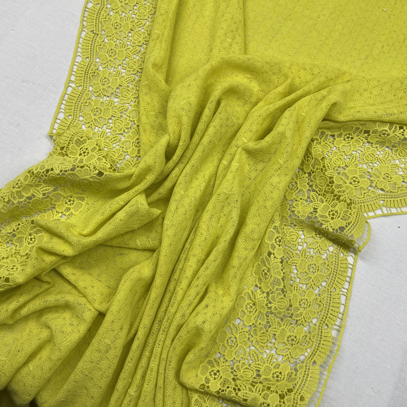 Daisy Floral Embroidery French Venice Lace Fabric, Lime Green