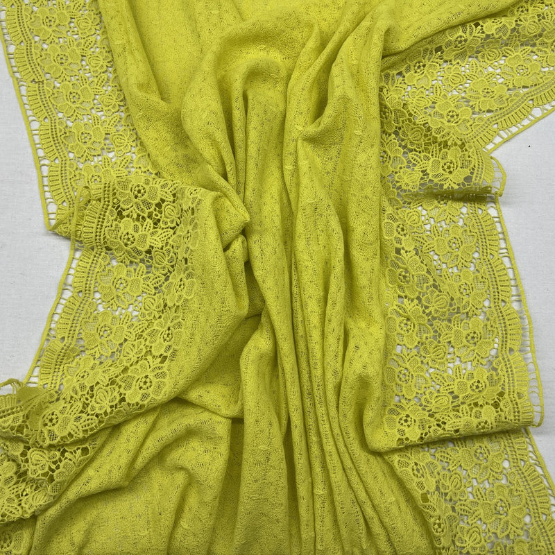 Daisy Floral Embroidery French Venice Lace Fabric, Lime Green