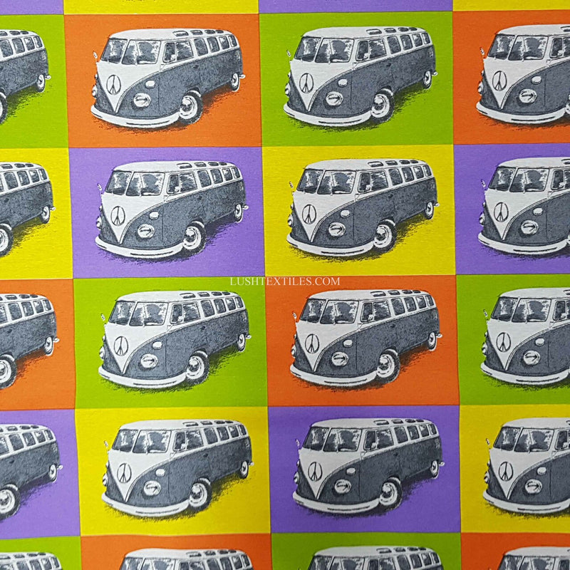 Tissu artisanal imprimé Camper Vans, multicolore