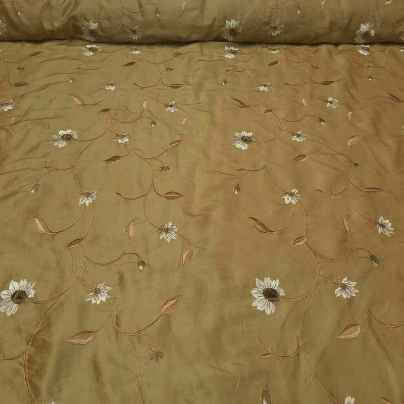 Tissu Taffetas Floral Brodé, Doré