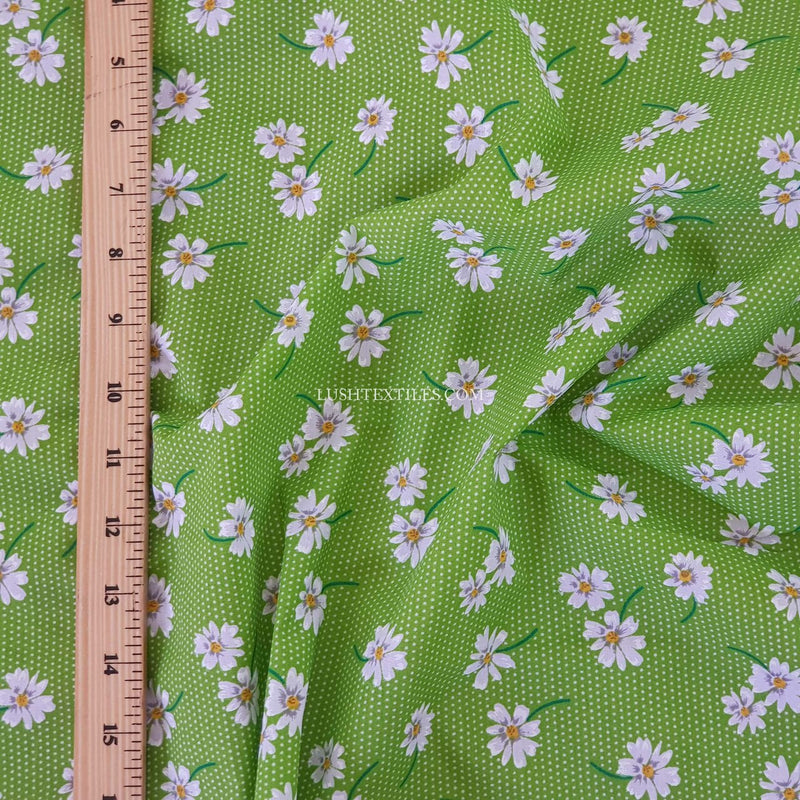 Daisy Flower & Pin Spots Polycotton Fabric, Green