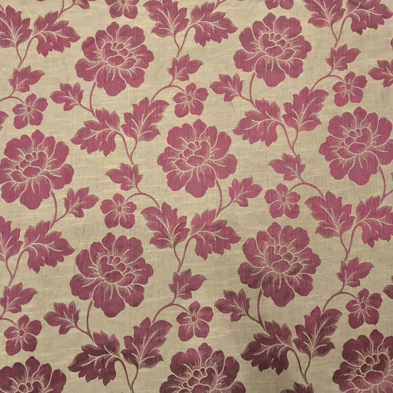 Cerise Pink Flower Upholstery Curtain Brocade Fabric, Brown