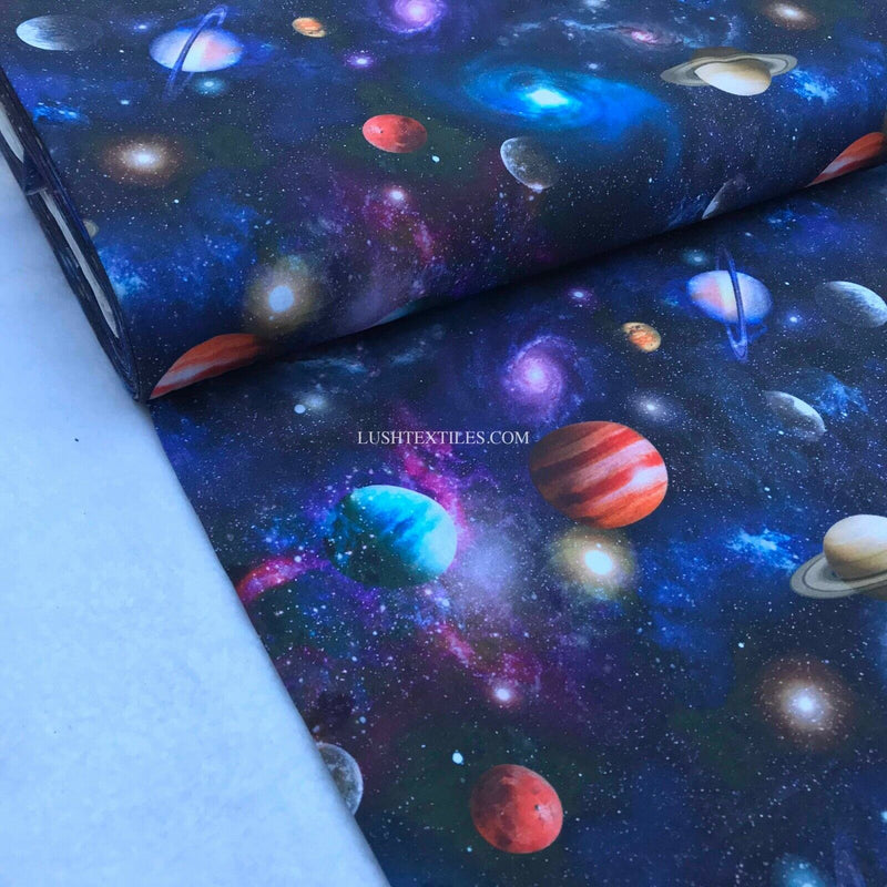 100% Cotton Fabric SPACE GALAXY UNIVERSE PLANET STARS Childrens Kids Material