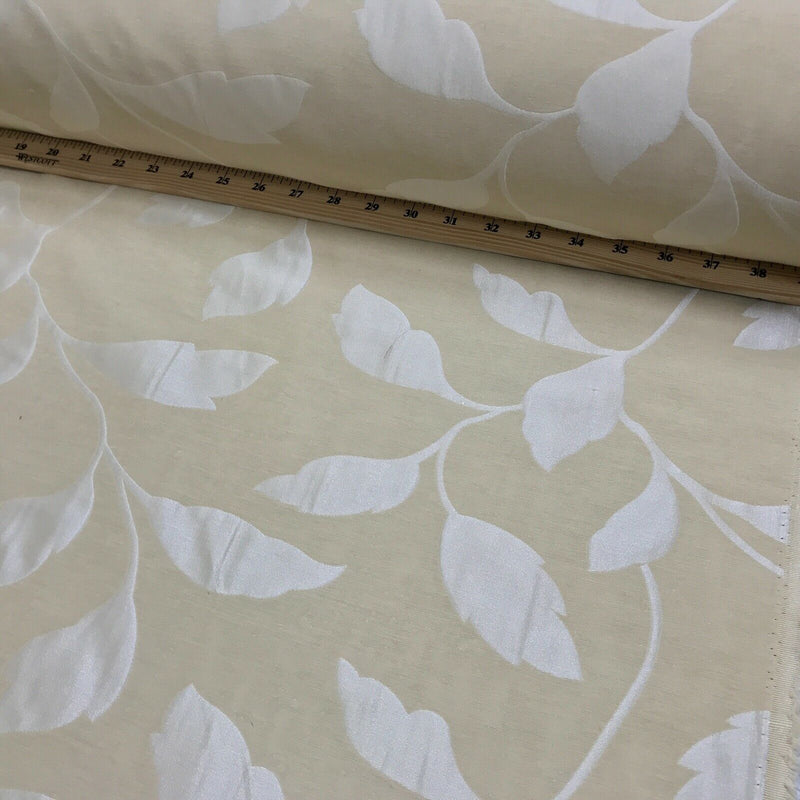 Cream Leaves Floral Upholstery Cushion Fabric Curtain Blinds UK BANKRUPT CHEAP