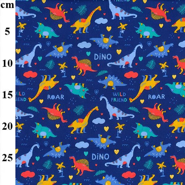 Colourful Dinosaurs Print Rose & Hubble Cotton Fabric