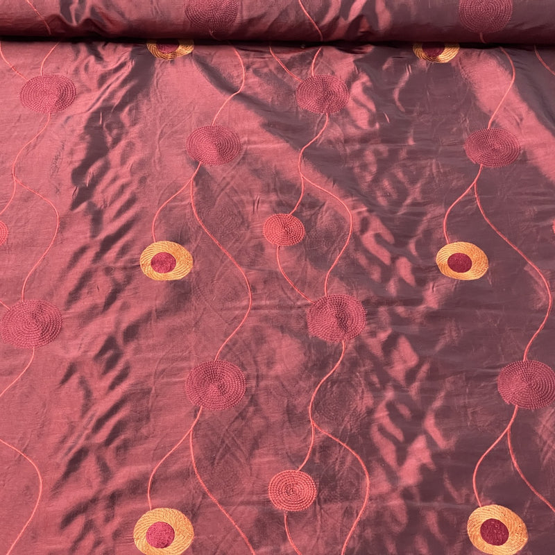 Embroidery Circle Taffeta Fabric, Wine Shot Black