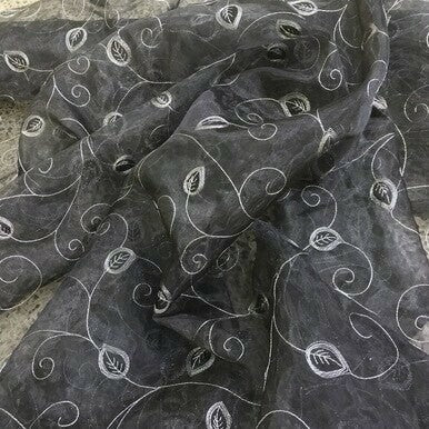 Tissu organza voile du Pacifique brodé, noir