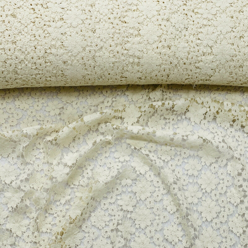 Cream Floral Guipure Raschel Corded Lace Trim Wedding Fabric Ascot Party Wear