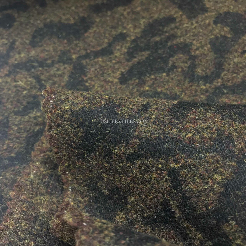 Camouflage Print Wool Blend Fabric, Brown