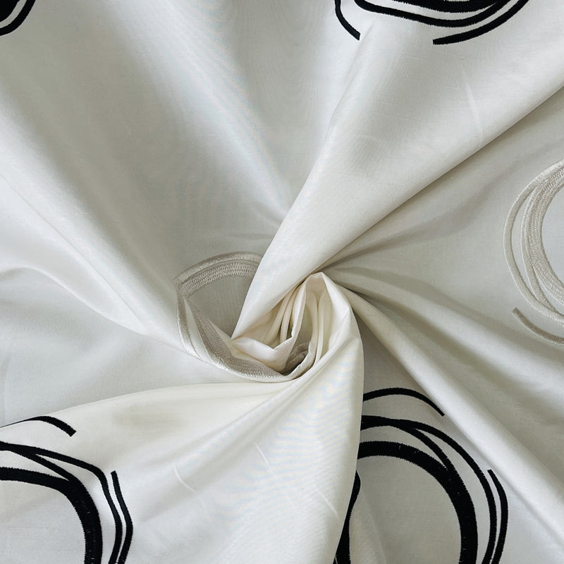 Embroidery Circles Silk Taffeta Fabric, Cream