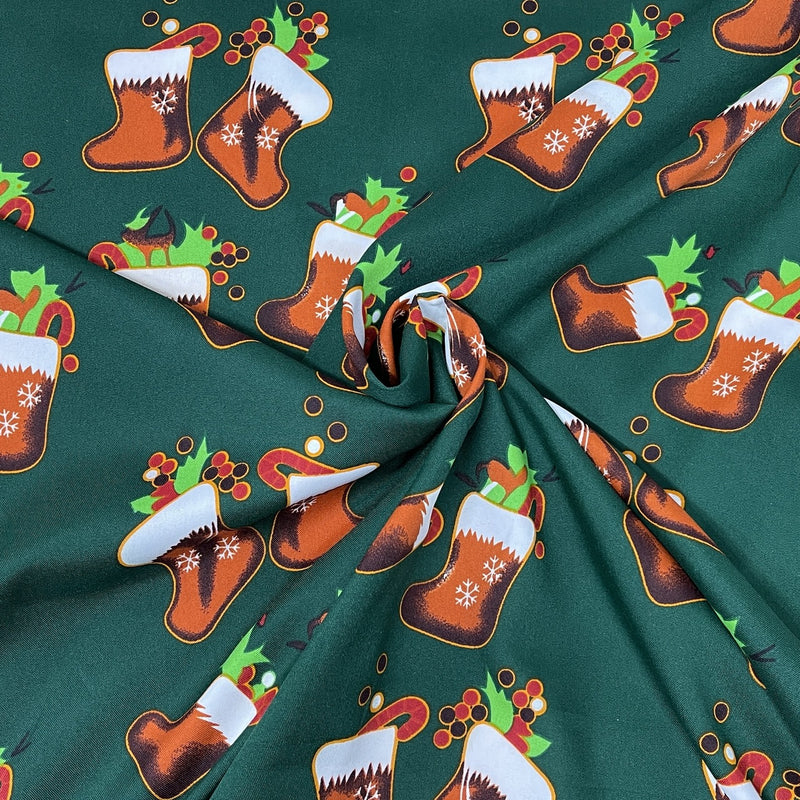 Christmas Stockings Polyester Bi-Stretch Fabric, Green