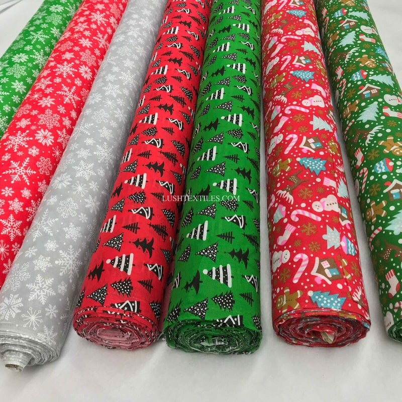 Christmas PolyCotton Fabric Snowflakes Bunting Dress XMAS Wholesale Patchwork