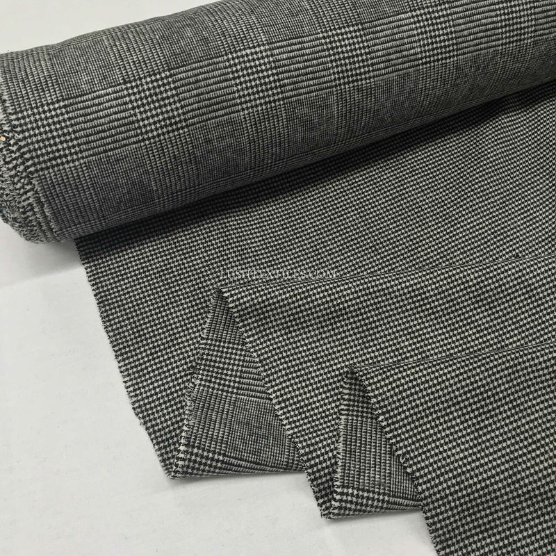 Glen Plaid Dogtooth Wool Blend Fabric, Black/White