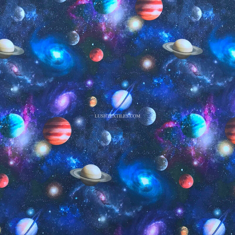 100% Cotton Fabric SPACE GALAXY UNIVERSE PLANET STARS Childrens Kids Material