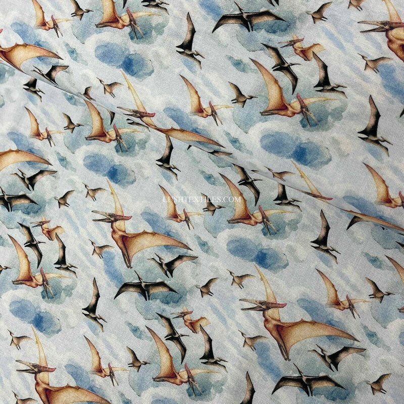 100% Cotton Digital Fabric Jurassic Pterodactyl Dinosaurs Crafty DINO 140cm Wide