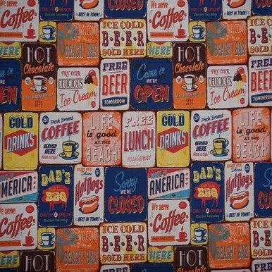 American Diner Bar Eatery Print Popart Fabric