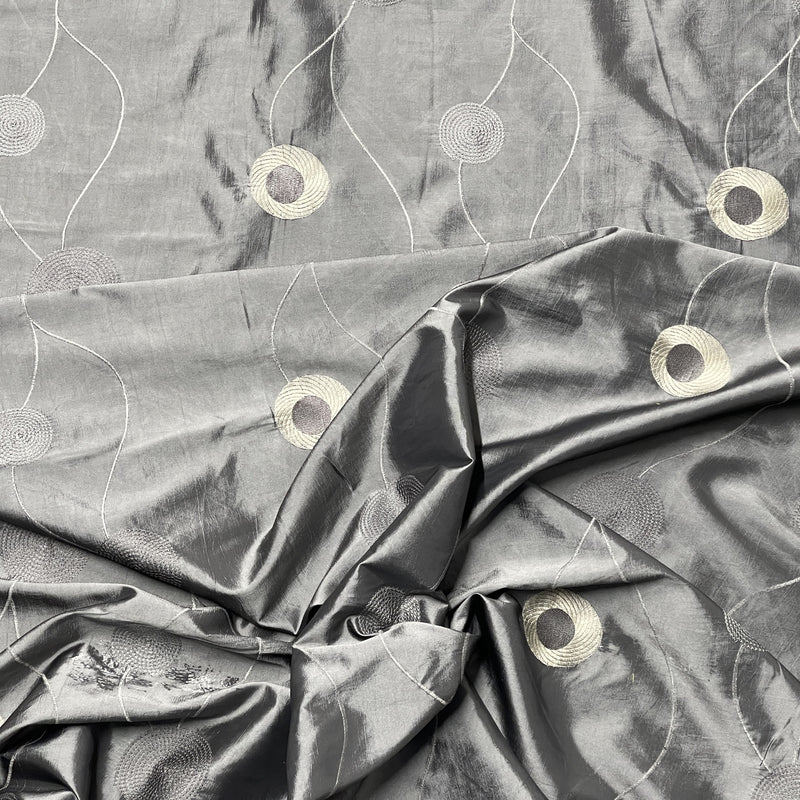 Embroidery Circle Taffeta Fabric, Silver