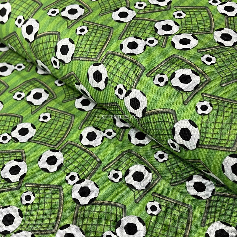 Tissu artisanal en coton numérique à rayures bonbon de football, vert