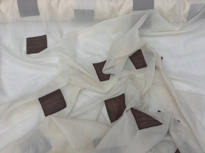 Tissu de rideau en voilage en daim marron chocolat, crème