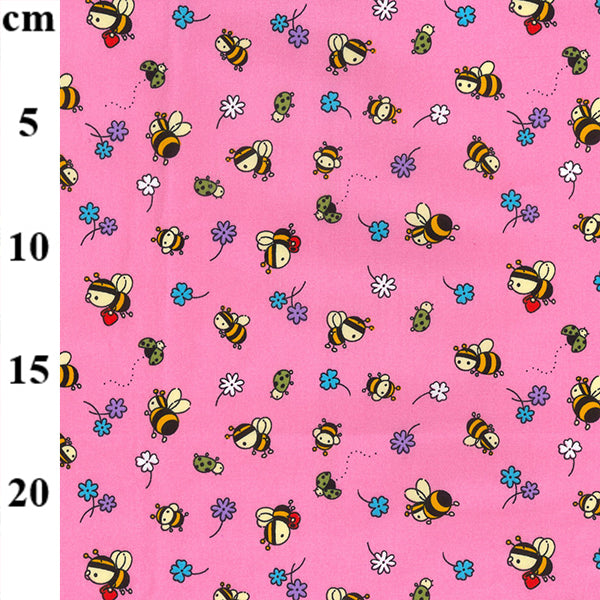 Bumblebee & Flowers Rose & Hubble Cotton Poplin Fabric