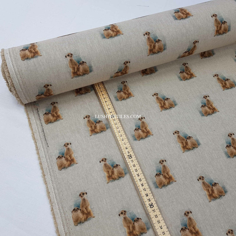 Digital Cotton Animal Linen Fabric, Meerkat