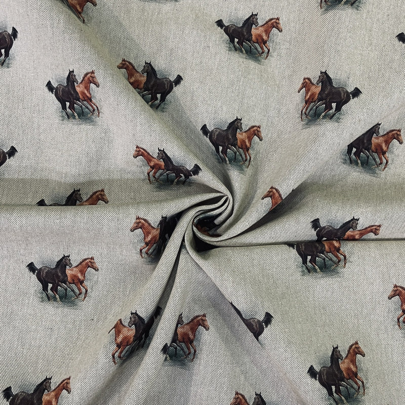 Galloping Horse Digital Linen Cotton Fabric