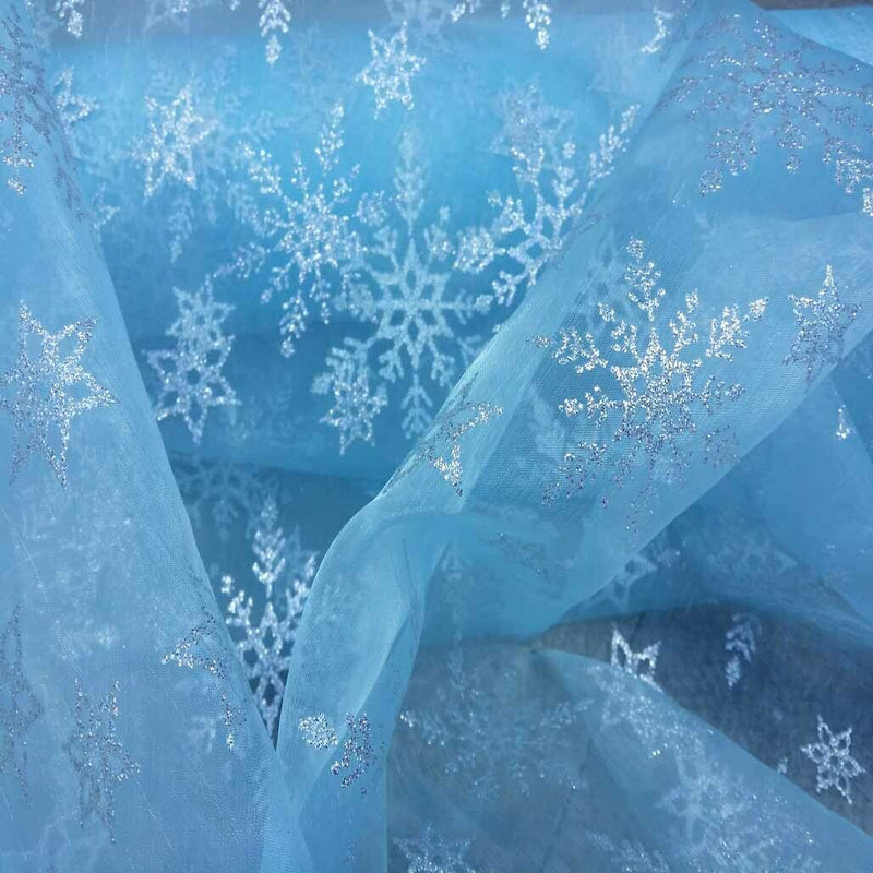 Glitter Turquoise SNOWFLAKES ELSA Fabric Disney Frozen Girls Costumes Dress Deco