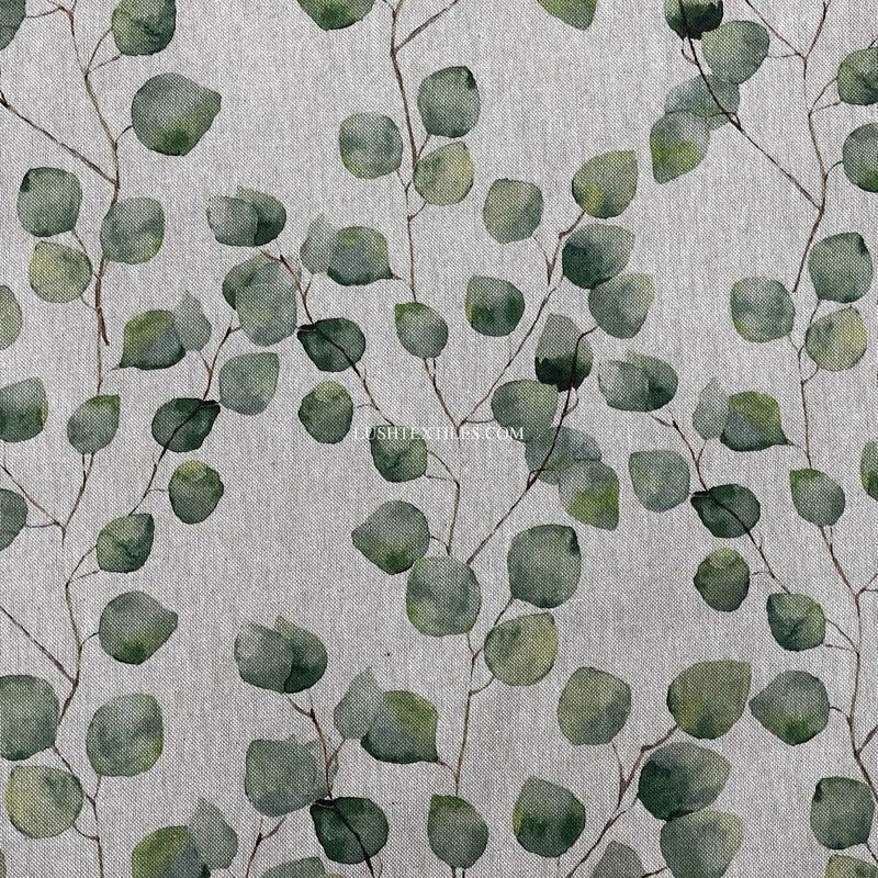 Eucalyptus Tree Green Beige Linen Curtain Upholstery Fabric