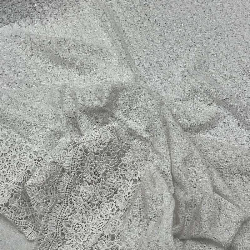 Daisy Floral Embroidery French Venice Lace Fabric, White