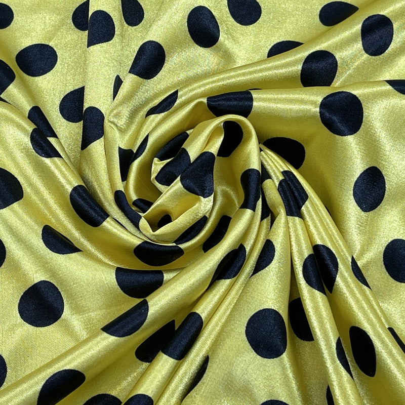 Black Polka Dot Spots Satin, Yellow