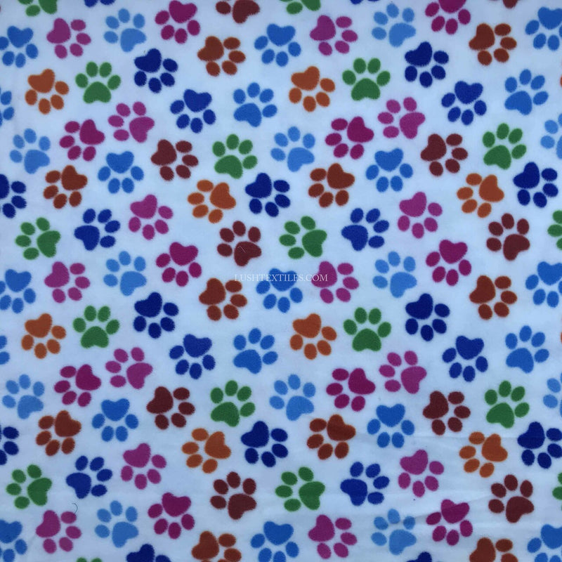 Dogs Paws Cuddle Polar Fleece Fabric, Cream