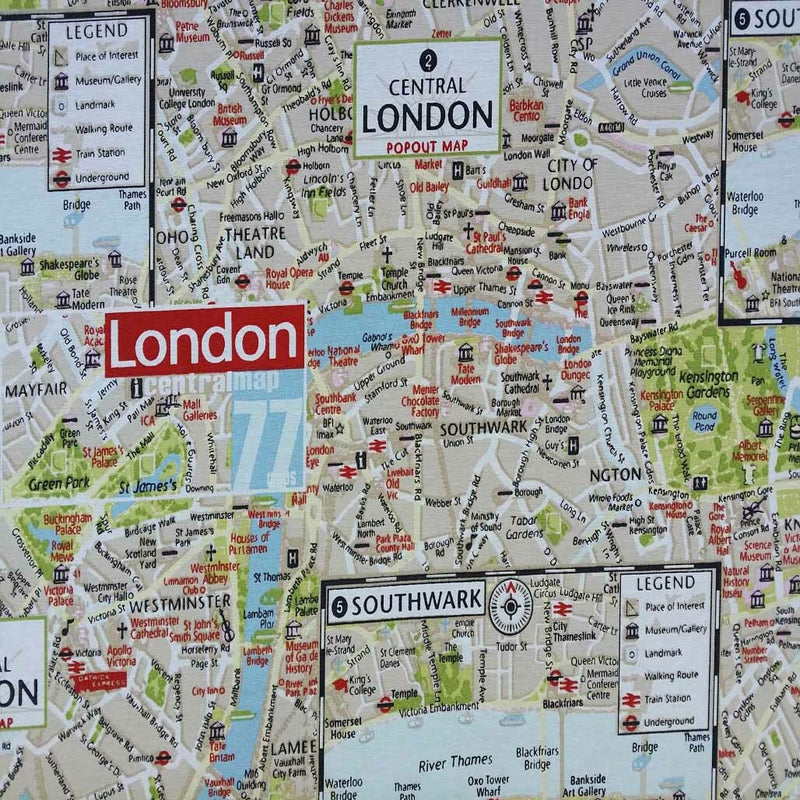 Central London Map Print Fabric