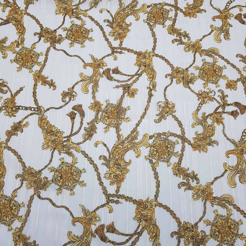 BAROQUE Gold CHAINS & ROSES Chiffon Satin Dress Fabric Bridal Carnival 150 cm