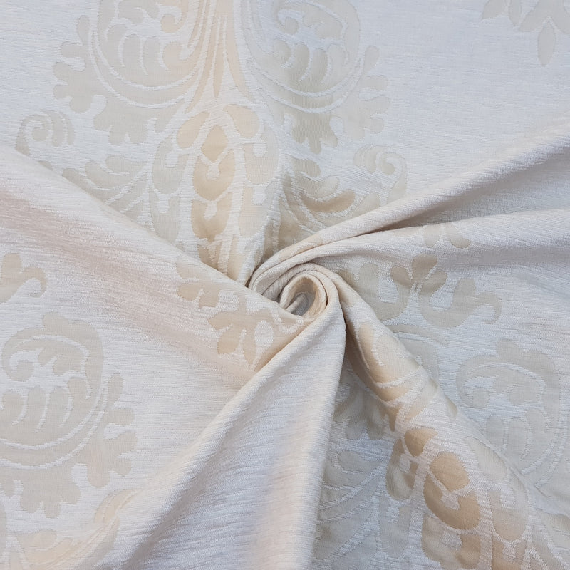 Damask Chenille Upholstery Tapestry Fabric , Cream