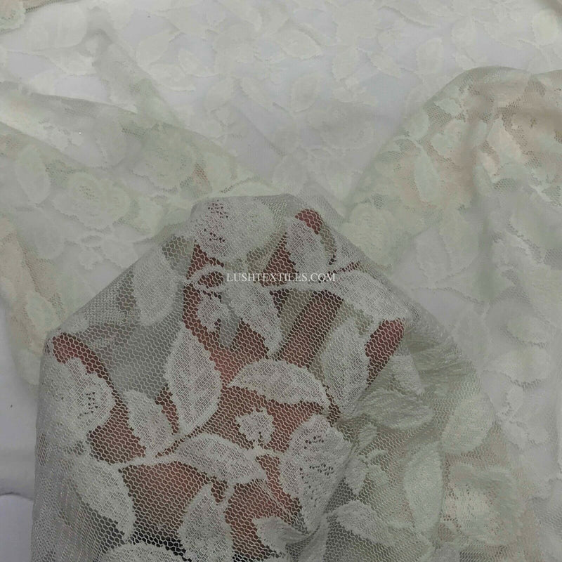 Cream Floral Cotton Spandex English LACE Fabric Dress Wedding Bridal Embroidery