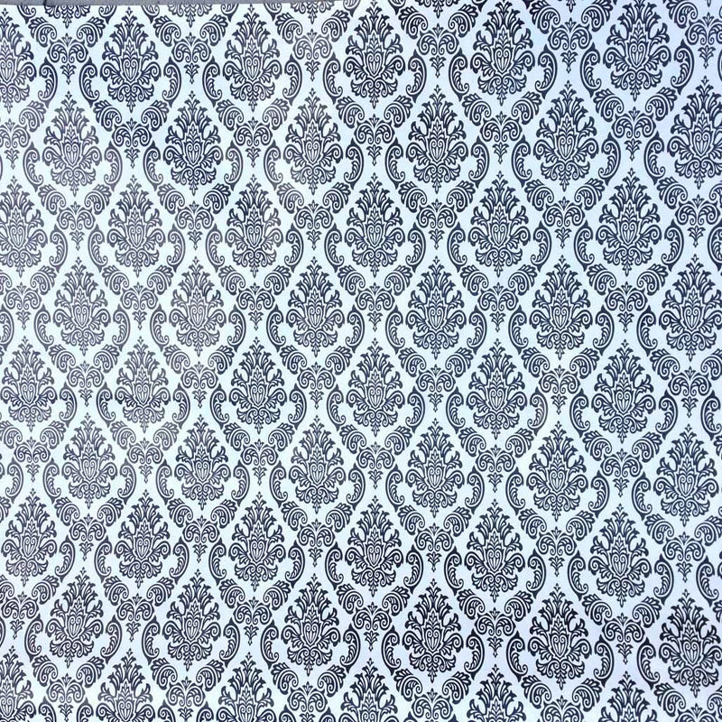 By the Metre Black Damask PVC, White