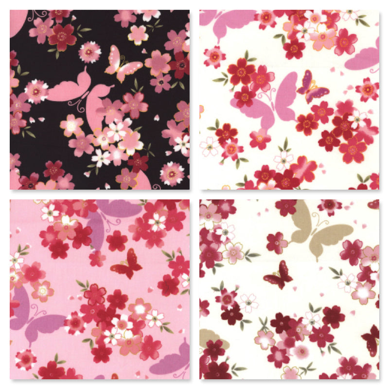 Butterfly Floral Flowers Rose & Hubble Cotton Fabric